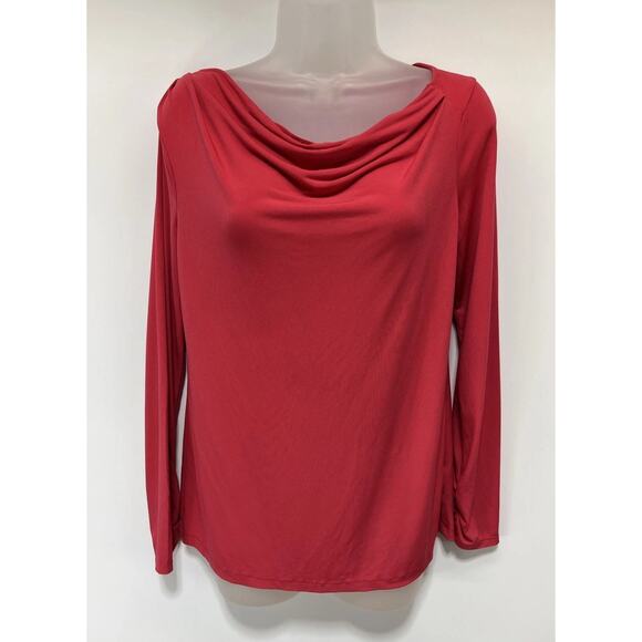 ANNE KLEIN LADIES LS COWL RUCHED SOLID PINK TOP TUNIC BLOUSE SHIRT M - Picture 1 of 7